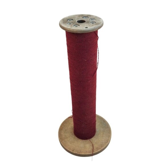 Vintage Spinning Machine Textile Spool Bobbin With Burgundy Thread Yarn 13x6 inc - Picture 1 of 10